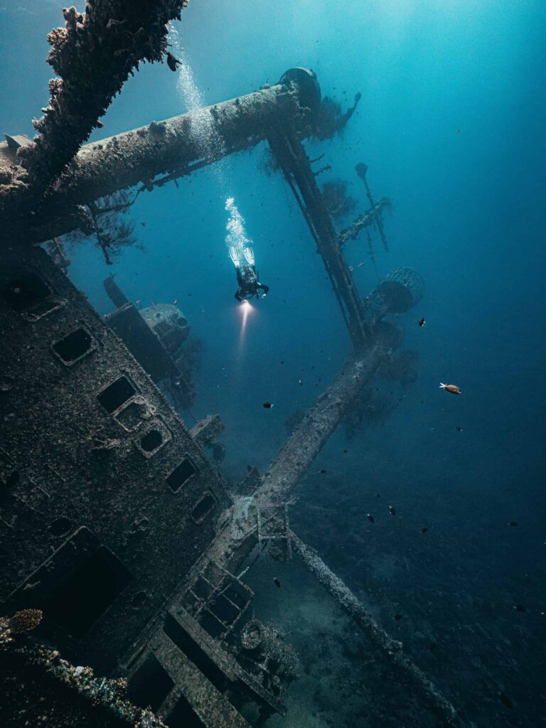 Swimming through the different structures of the Cedar Pride wreck is an incredible experience when diving in Jordan.