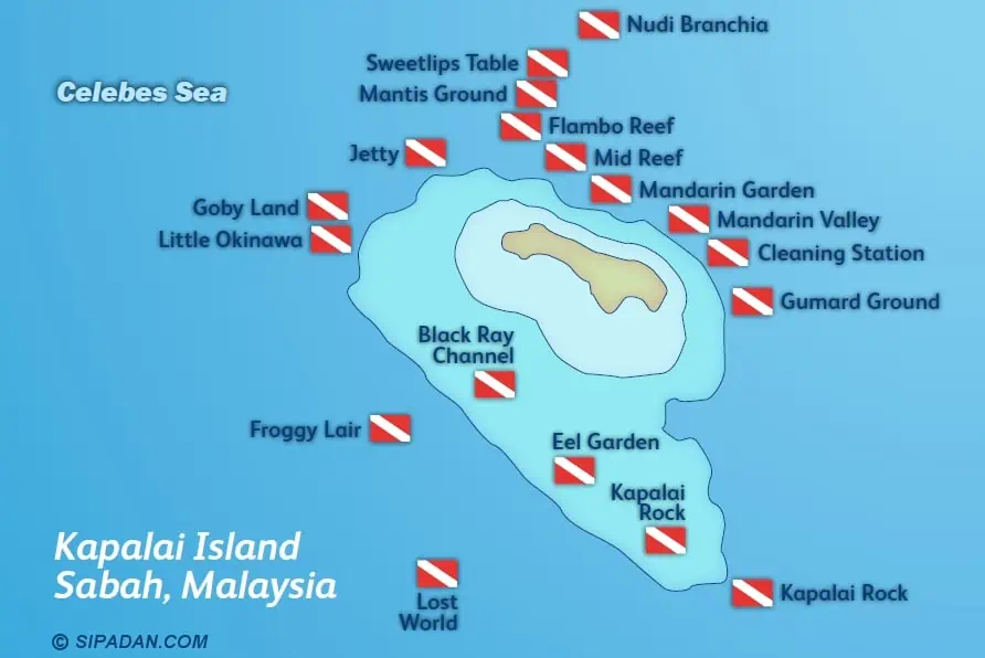 Tauchen in Semporna: Highlights, Unterwasserwelt & Tipps 7 Eine Übersicht der Tauchplätze auf der Insel Kapalai in Semporna